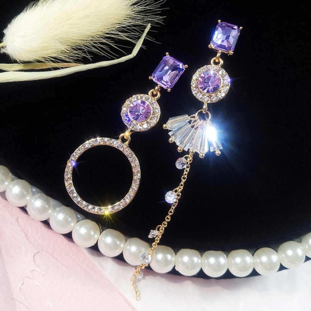 Purple Korean Style Rhinestone Drop Earrings